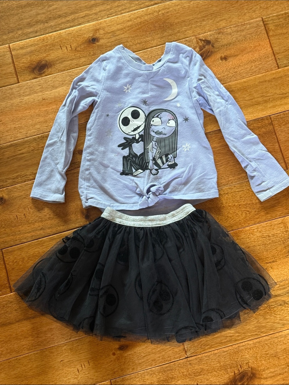 Disney Lavender Nightmare Duo: Long-Sleeve Character Top & Black Tulle Skirt
